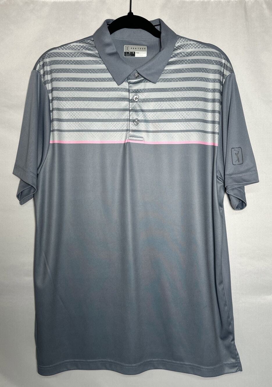 PGA Tour Pro Series Golf Polo Men’s Size Large Grey Striped